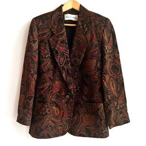 Vintage JH Collectibles Dark Paisley Print Silk Classic Blazer 4